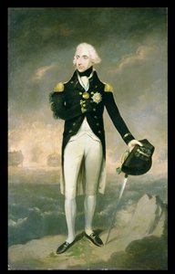 Portret van Lord Nelson met Santa Cruz op de achtergrond